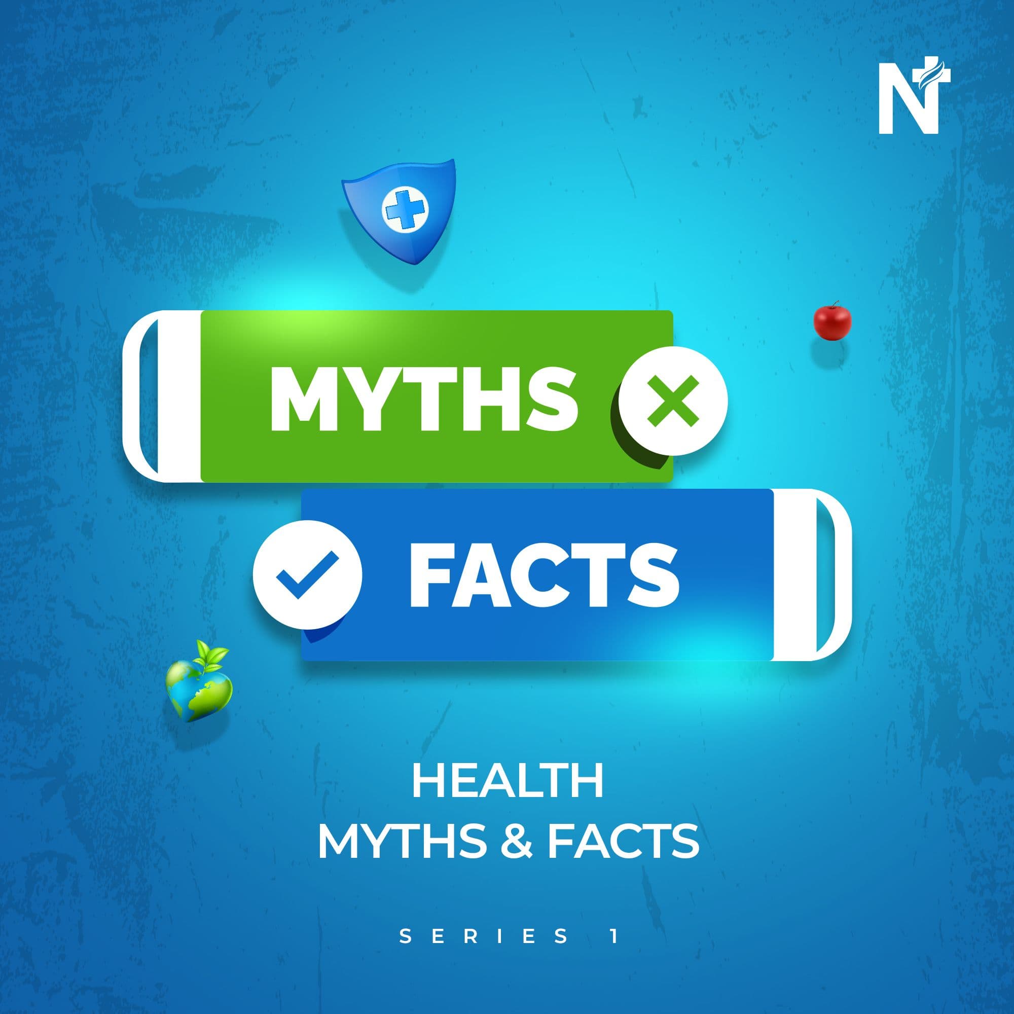 An image of nutritional myth and fact - colors (bg "sky blue": myth button "green": fact button "blue")